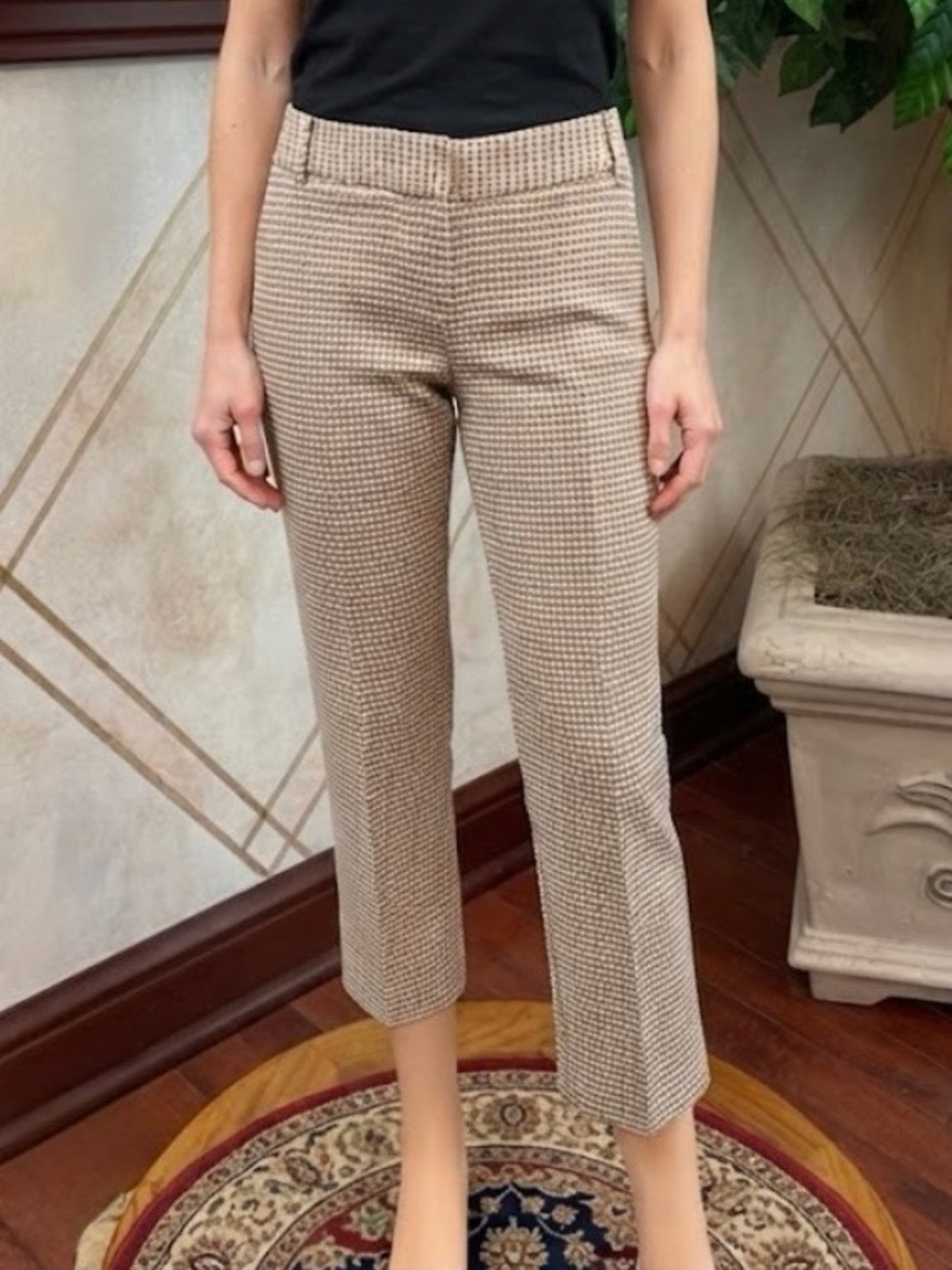THE LIMITED TAN & BLACK TEXTURED ANKLE PANTS